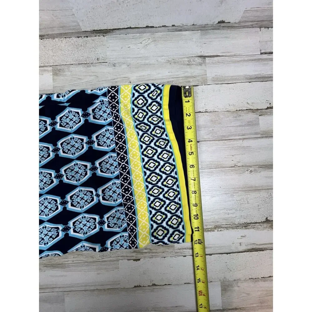 Crown & Ivy Size 1X Wide Leg Elastic Pull-On Palazzo Pants Blue Yellow Pockets - Picture 7 of 7